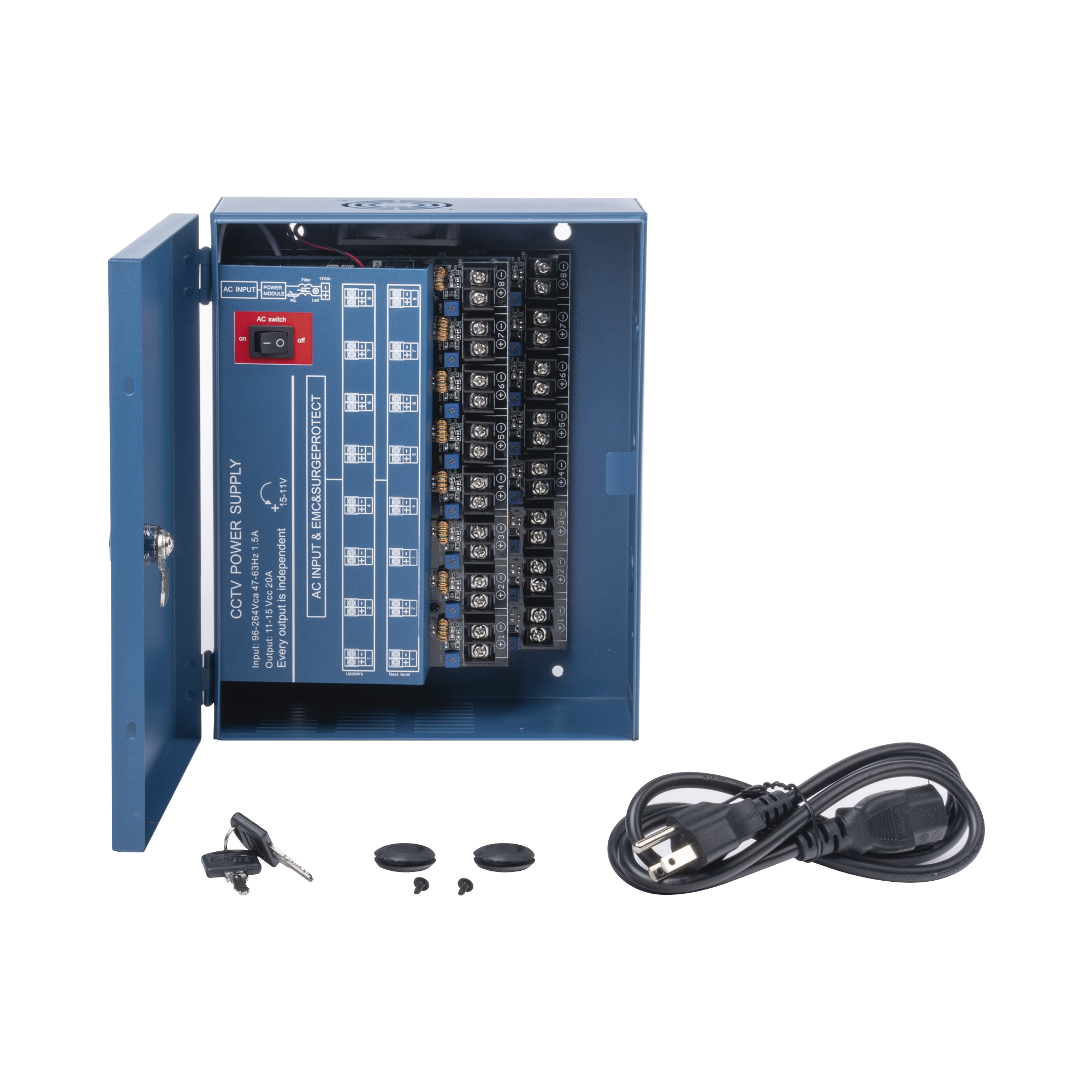 XP-16DC-20-4KV|Fuente de Poder Profesional HEAVY DUTY @ 20 Amperes / 16 Canales / Hasta 1.25A por Salida / Ajuste Independiente de 11 a 15 Vcc por Salida / Protecci??n Contra Sobrecargas / Filtro de Ruido Especial para C?ímaras 4K. - ISTEN